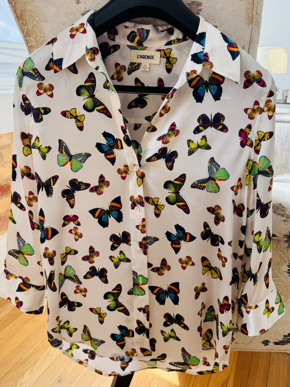 L'AGENCE Dani Silk Butterfly Silk Blouse in sold out print